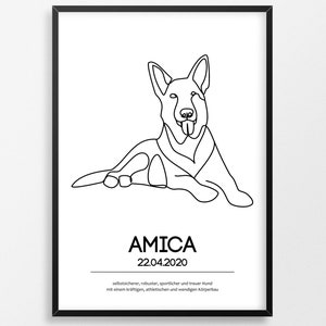 German Shepherd Dog Breeds Line Art Definition Poster Personalizable | Minimalist wall decoration mural gift dogs