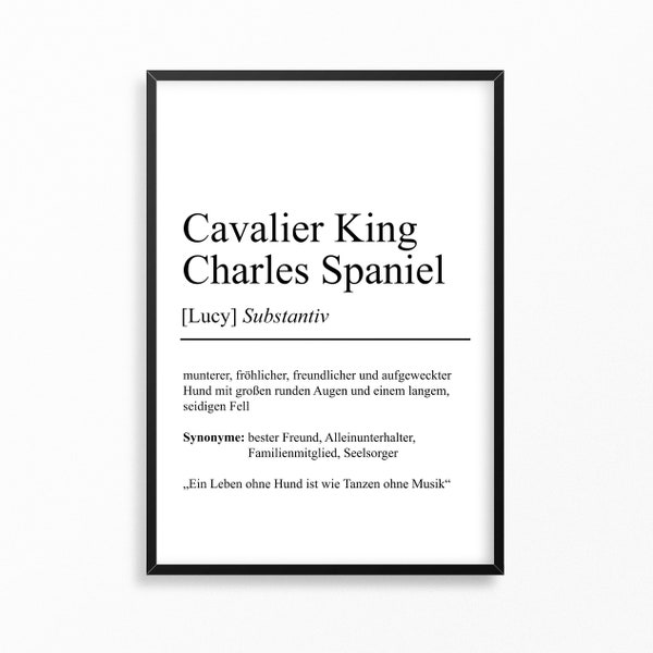 Cavalier King Charles Spaniel Hunderassen Definition Poster Personalisierbar | Minimalistische Wanddekoration Wandbild Geschenk Hund