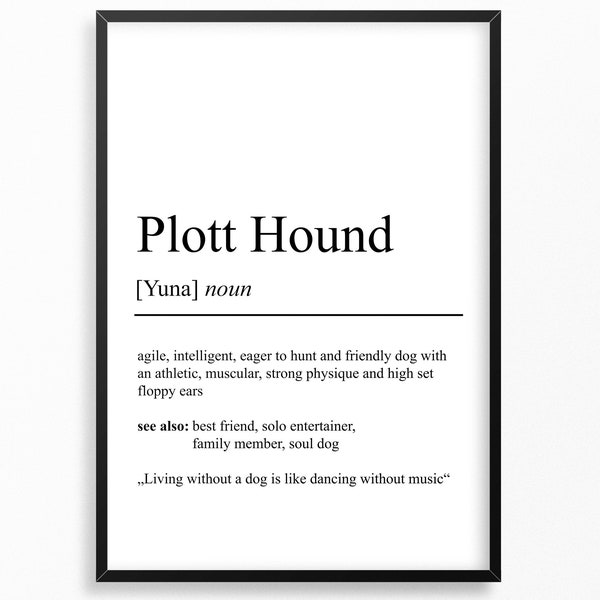 Plott Hound Definition Poster | Minimalist Design | Personalizable Gift Birthday | Dog Owner Dog Lover