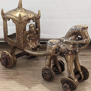 Antikes indisches Tempel Pferd/Wagen. 19th.Century Messing/Guss Pferd und Reiter. Sammlerstück