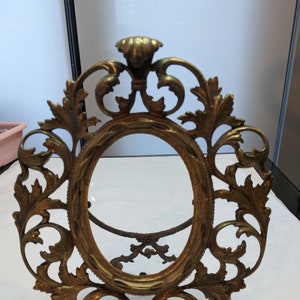 Antique Fine Bronze Table Mirror Scroll Leaves Picture Frame 19th Century