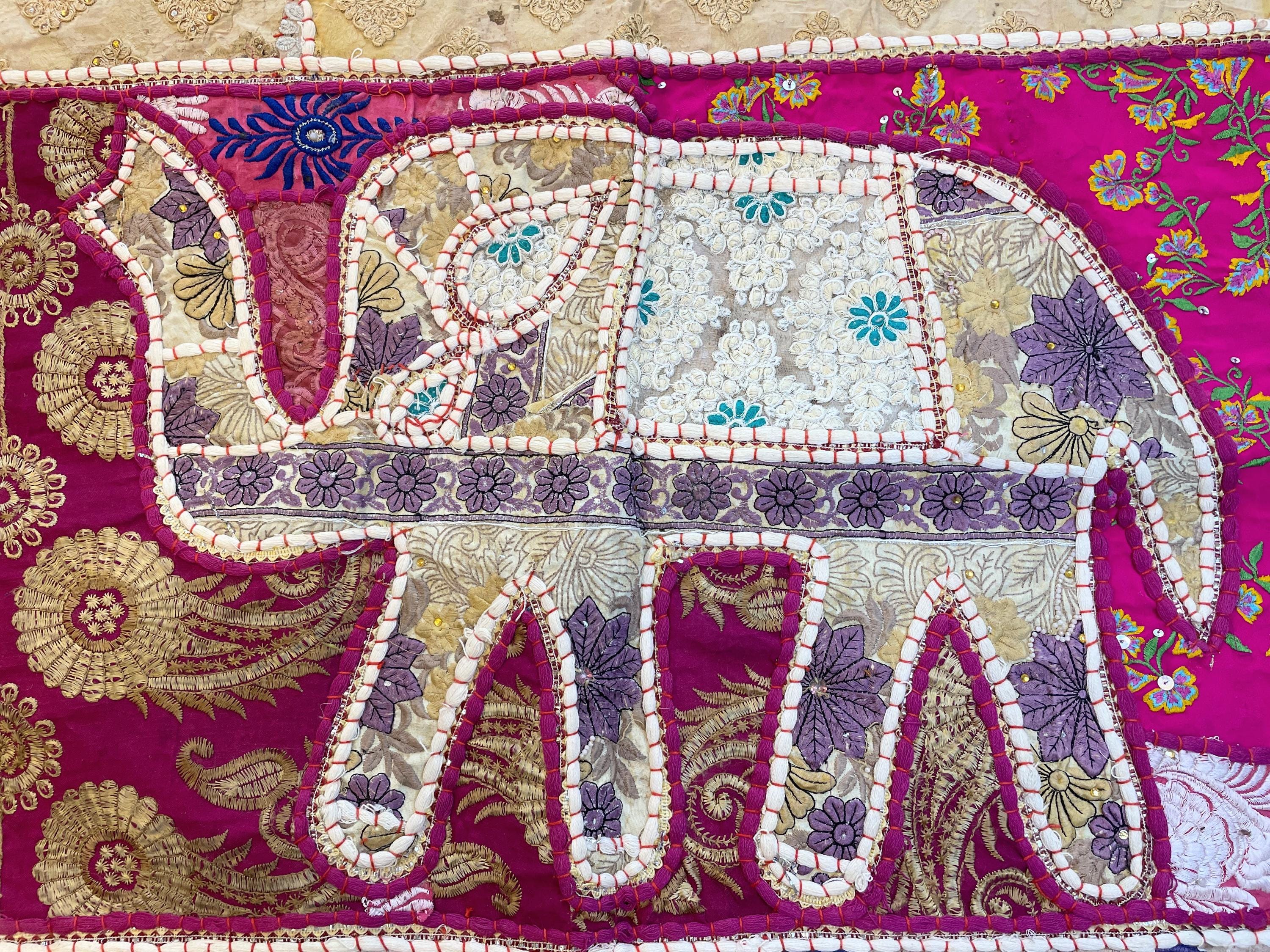 Vintage Indian Elephant Wall Hanging Tapestry Bohemian Handmade Beaded ...
