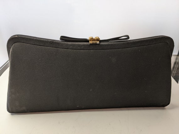 Vintage Black Crepe Silk Clutch Evening Bag - image 5