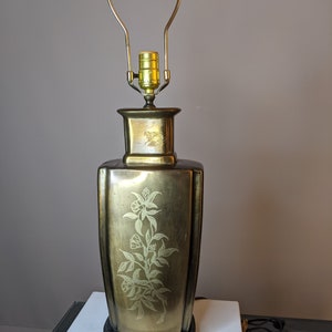 Vintage Asian Brass Canister Lamp Bamboo Motif Chinoiserie Hollywood Regency
