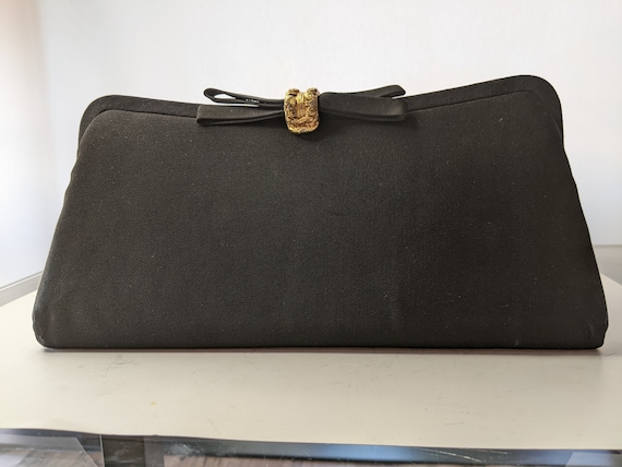 Vintage Black Suede Kiss-Lock Clutch