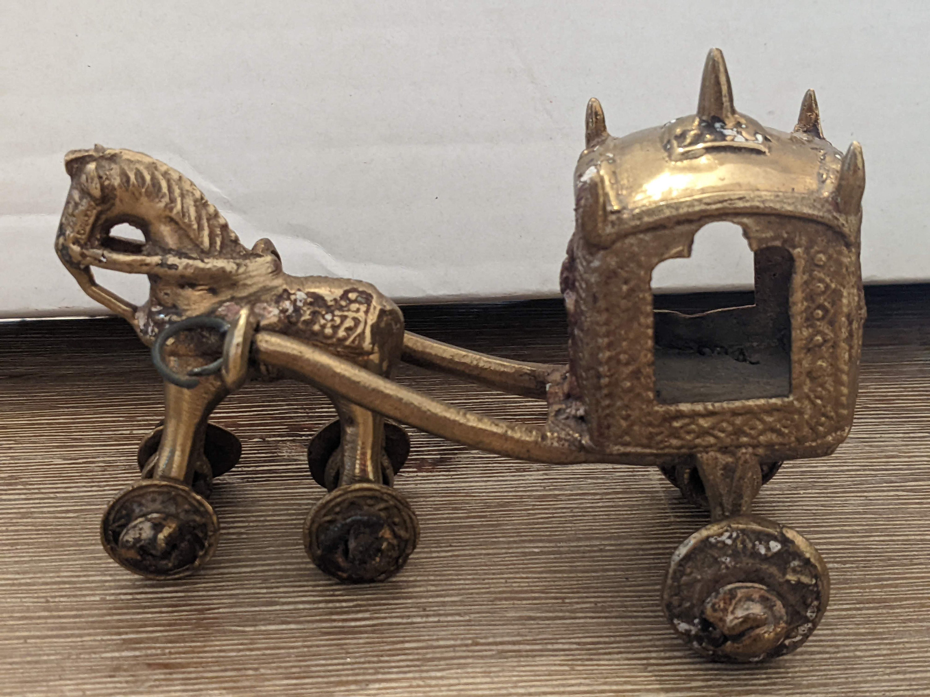 Antique Indian Temple Horse/carriage 19th century Brass/cast Horse and