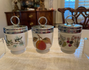 Vintage Royal Worcester INGLATERRA tamanho padrão Evesham Egg Coddlers conjunto de 3