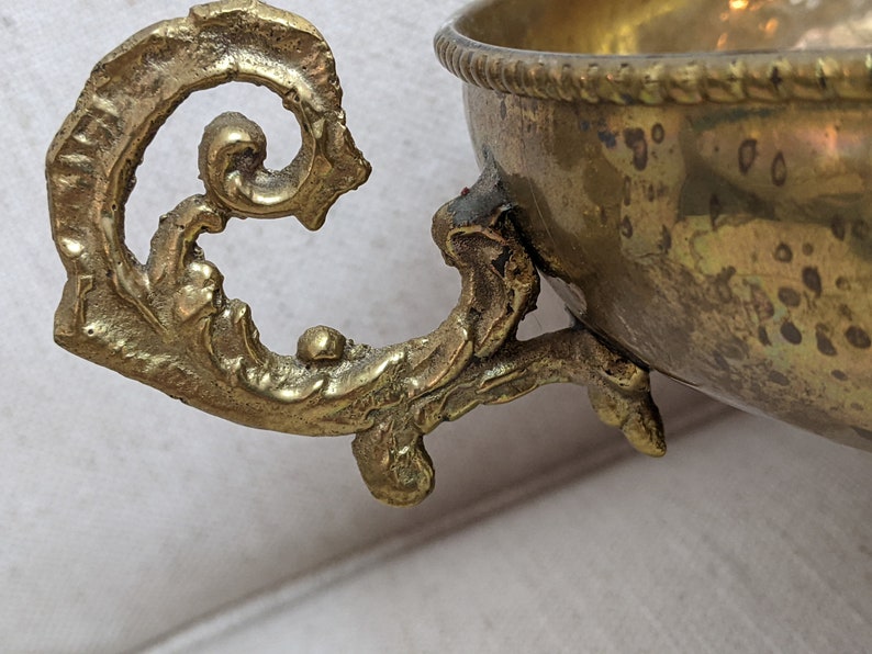 Hosley Lacquered Solid Brass Footed Bowl With Handle Etsy