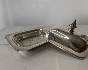 NEW Silver Butter Dish with Lid Stainless Steel Dining Table Serving Bowl
