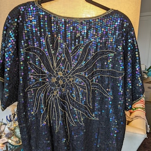 Vintage 100% Silk Sequin Boatneck Top