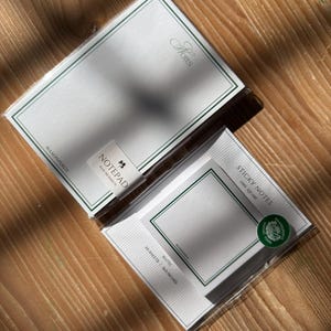 May include: White notepad and sticky notes with green border accents. The notepad has the word "Notes" in script. The sticky notes are labeled "Sticky Notes" and have a green circular sticker. The notepad is labeled "Notepad 4x6/50 Sheets".