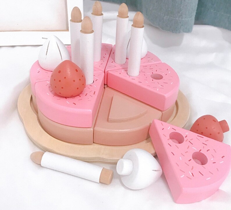 Wooden Birthday Cake Toy Kids Play Food Montessori Pretend Etsy