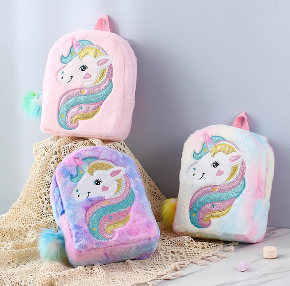 Girls Furry Unicorn Backpack Girls Backpack Girls Bag Girls Furry