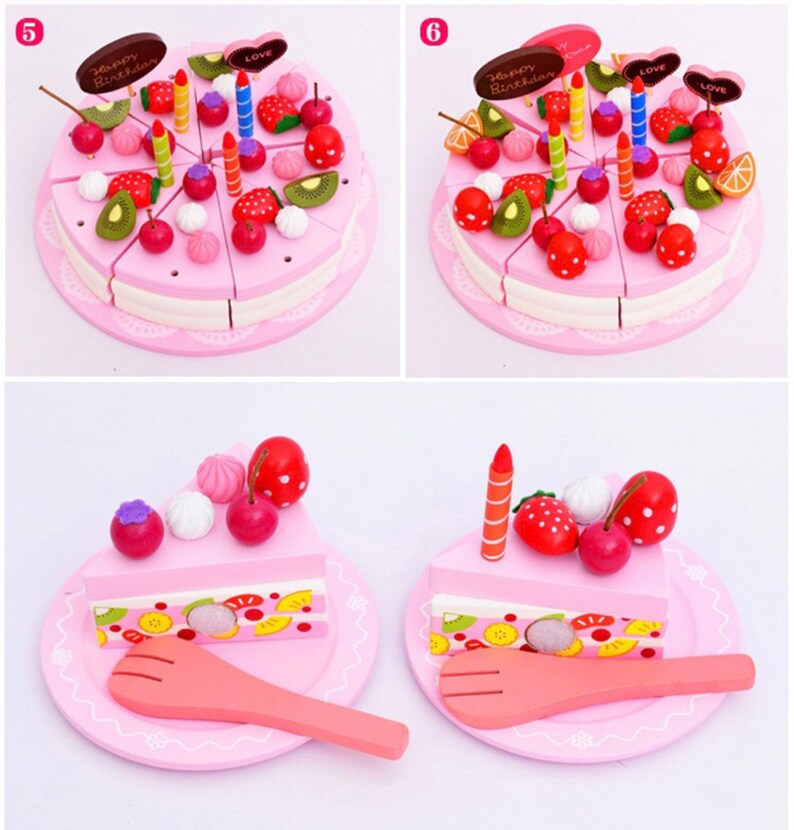 Wooden Birthday Cake Toy Kids Play Food Montessori Pretend Etsy
