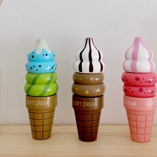 Wooden Ice Cream Stacker Pyramid Play Food Toy Wooden Baby Etsy
