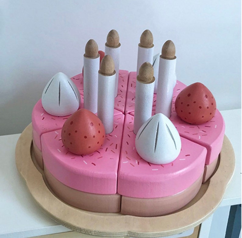 Wooden Birthday Cake Toy Kids Play Food Montessori Pretend Etsy