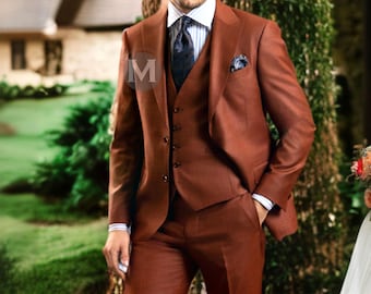 Dapper Rust Burnt Orange Suit - Three Piece Terracotta Formal Wedding Attire | Stylish Custom Apparel for Groom Engagement Prom Anniversary