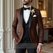 Men Brown 3 Piece Tuxedo | Stylish Black and Brown Suit | Shawl Lapel 1 Button Formalwear &ndash; Gentleman Outfit for Prom, Wedding, Dinner Party