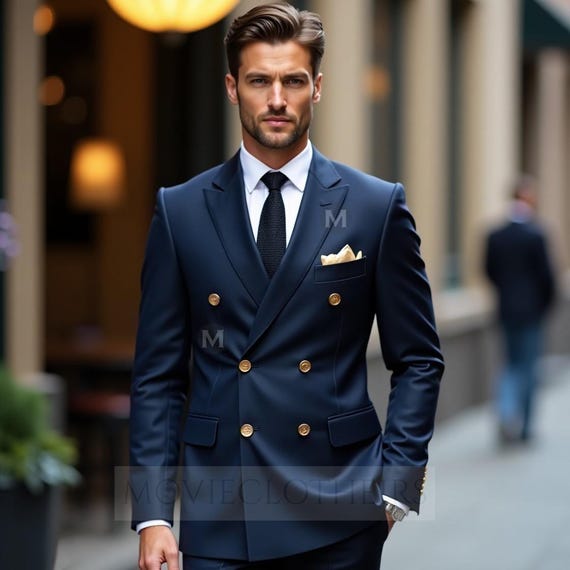 Navy Blue Double Breasted Suit With Gold Buttons | Vintage Men Formal Wear   Tailored Jacket Pants for Wedding, Business, Party Sports Coat - Etsy