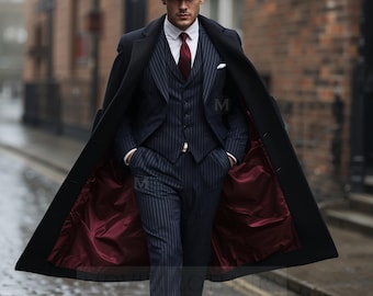 Gentleman Vintage Peaky Blinders Anzug - Retro-Stil Thomas Shelby inspiriertes Outfit - 1920er Jahre Gangster-Thema Formeller blauer 3-teiliger Nadelstreifenanzug