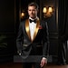 Luxurious Black and Gold Tuxedo | Men's Shawl Lapel Dinner Jacket | Gentleman Eventwear for Receptions, Wedding Ceremonies & Black-Tie