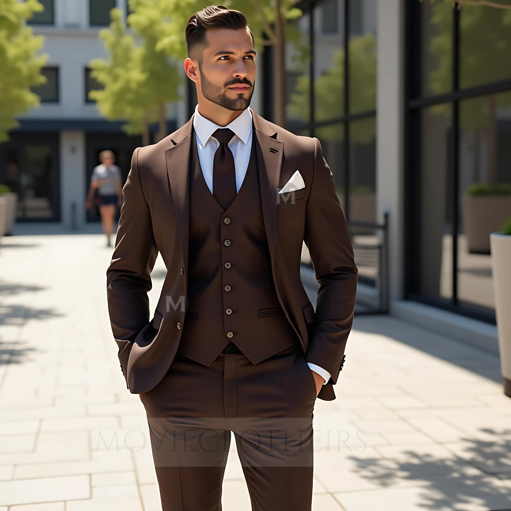 Modern 3 Piece Espresso Brown Suit for Men | Custom Tailored Fit