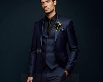 Gentleman Navy 3 Piece Suit | Custom Listing For Robert Poole