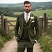 Groom Olive Green Suit | Custom Made Three Piece Wedding Outfit - Bespoke Blazer Pants & Vest For Husband Anniversary Gift - Prom Party Wear