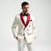 White Double-Breasted Tuxedo with Red Shawl Lapel | Designer Trendy Dinner Jacket for Prom, Weddings & Formal Events | Bold Men's Outfit