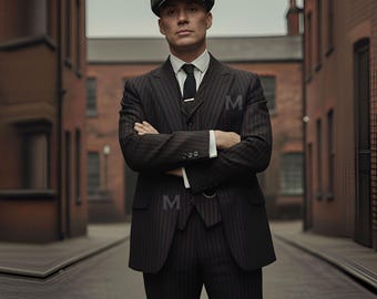 Traje de tres piezas negro estilo años 20 con raya diplomática burdeos / Abrigo retro de lana negra estilo Gatsby - Atuendo formal de negocios y atuendo de boda