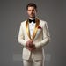 Elegant White & Gold Shawl Collar Tuxedo for Men &ndash; Slim Fit Formal Designer Event Suit | Handmade Groom Wedding, Gala, Prom Occasion Outfit