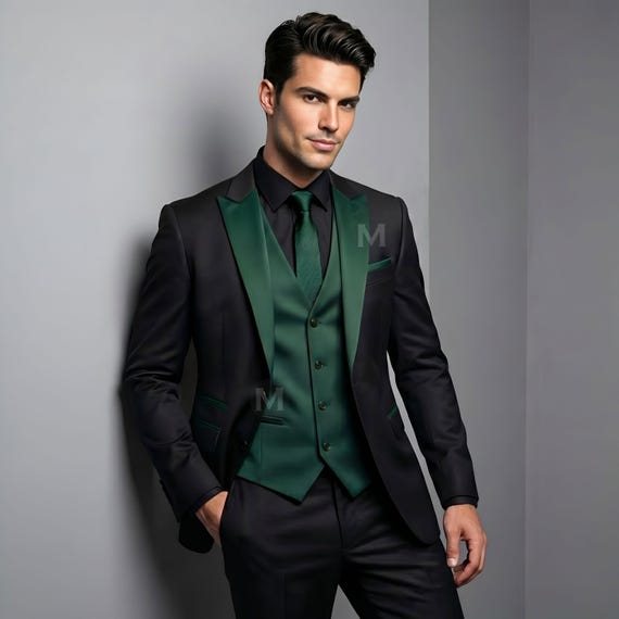 black suit with emerald green dress Designer Vest & Lapel Color:Black/Black 7939 Why A-Line Wedding Dresses dresses-on-sale Tailored for those who