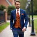 → View on Etsy: Navy Blue Three-Piece Suit with Brown Waistcoat | Stylish Groomsmen Wedding Attire | Designer Modern Men's Formalwear for Fall Events Navy Blue Three-Piece Suit with Brown Waistcoat | Stylish Groomsmen Wedding Attire | Designer Modern Men's Formalwear for Fall Events