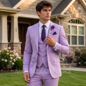 Lavender Groom Suit | 3 Piece Light Purple Wedding Tuxedo | Modern Slim Fit Formal, Gala, Prom Party Outfit | Lilac Tux Gift Set for Husband