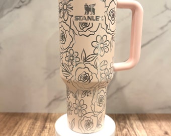 Floral Engraved Pink Quencher Tumbler 40 oz Custom Tumbler Gift for her Holiday Presents Collectors Birthdays Mom Women Birthday Presents