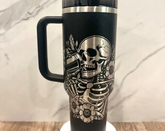 Skull & Roses Engraved Quencher Tumbler 40 oz Custom Tumbler Gifts for her Collectors Holiday Presents Birthday Presents Gifts for mom