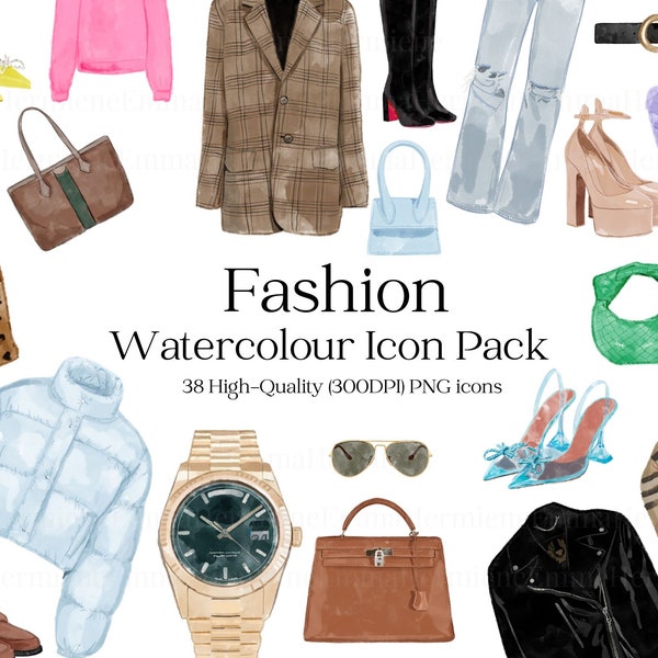 Fashion Icon Pack | Hand-drawn watercolour clothing icons for fashion blog, Instagram, planner, scrapbook, brand | Instant Digital Download