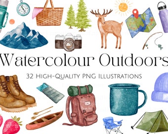 Watercolour Outdoors Icon Pack | Outdoor Adventure  | Instagram Highlight Covers | Camping, Wilderness, Travel, Hiking, Mountains, Road Trip