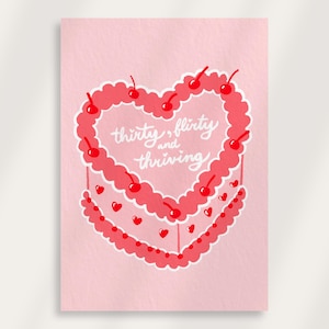 Carte d'anniversaire pour trente ans, séduisante et prospère | 30e carte d'anniversaire imprimable, carte d'anniversaire gâteau vintage, carte d'anniversaire vierge, 13 ans et plus