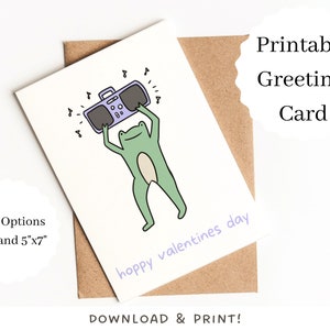 Carte imprimable drôle grenouille de la Saint-Valentin | Téléchargement numérique, jolie carte de voeux grenouille vierge, cadeau blague Saint Valentin, amour crapaud, impression facile
