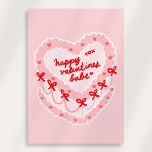 Carte de Saint-Valentin imprimable Happy Valentines Babe, carte de gâteau coeur vintage, carte de Saint-Valentin vintage, carte de gâteau rétro, téléchargement numérique instantané