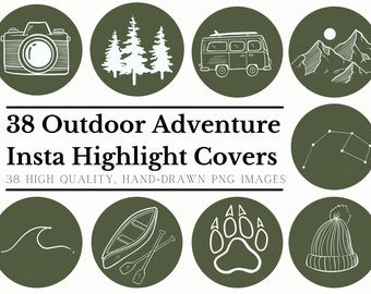 Outdoor Adventure Instagram Highlight Covers | Minimalist Aesthetic | Social Media Icons| Camping, Wilderness, Travel, Hiking, RV, Mountains