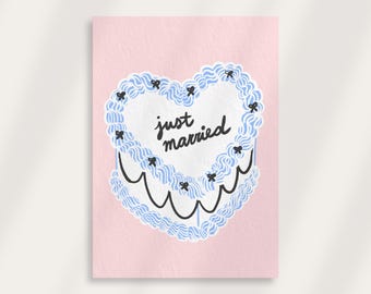 Just Married Wedding Cake Card | Vintage Wedding Cake Printable Card, Newlyweds Printable Card, Wedding Gift, Instant Digital Download