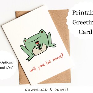 Printable Funny Valentines Day Card | Instant Digital Download, Cute Blank Frog Greeting Card, Joke Animal Valentines Day Gift PDF JPEG
