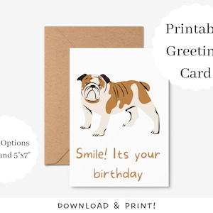 Grappige verjaardagskaart Bulldog | Digitale download | Afdrukbare hondenkaart | Leuke verjaardagskaart voor hondenliefhebbers | Verjaardagskaart Bulldog Frons