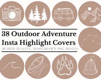 Outdoor Adventure Instagram Highlight Covers | Minimalist Aesthetic | Social Media Icons| Camping, Wilderness, Travel, Hiking, RV, Mountains