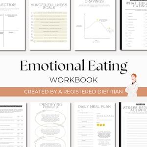 Cuaderno de ejercicios sobre alimentación emocional / Folleto elaborado por dietistas, Folleto para nutricionistas, Recurso de atención médica, Educación nutricional, Folleto sobre antojos, RDN