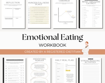 Cuaderno de ejercicios sobre alimentación emocional / Folleto elaborado por dietistas, Folleto para nutricionistas, Recurso de atención médica, Educación nutricional, Folleto sobre antojos, RDN
