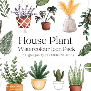 Watercolour House Plant Icon Pack | Hand-drawn, botanical icons | Plant illustrations, Instagram Highlights, clipart, digital download PNG