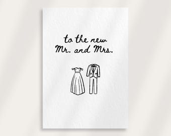 Mr and Mrs Wedding Printable Card | Hand-Drawn Wedding Card, Black and White Wedding Card, Minimalist Wedding Card, Instant Digital Download
